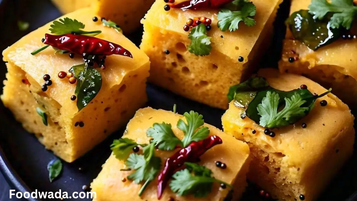 Khaman dhokala recipe delicious Indian food yellow color in a fray pen